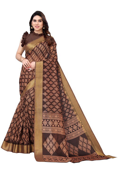 Zari Patta Gold 4 Handloom Regular Wear Wholesale Printed Sarees
